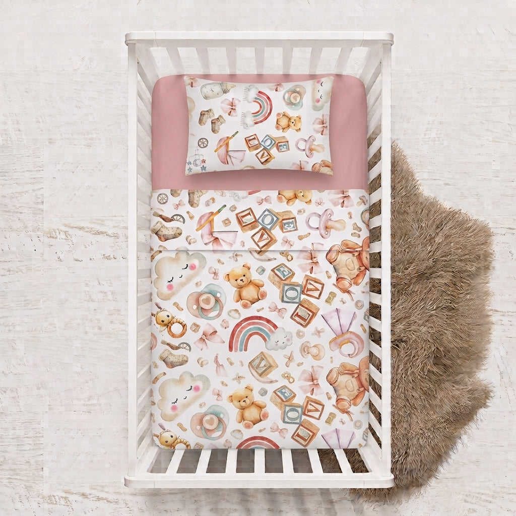 Parure de lit 3 pièces bébé en coton – Fille
