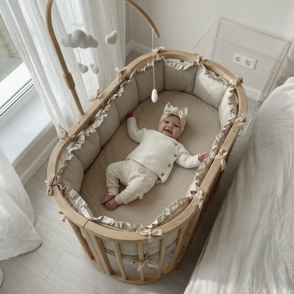 Tour de lit bébé à volants en lin