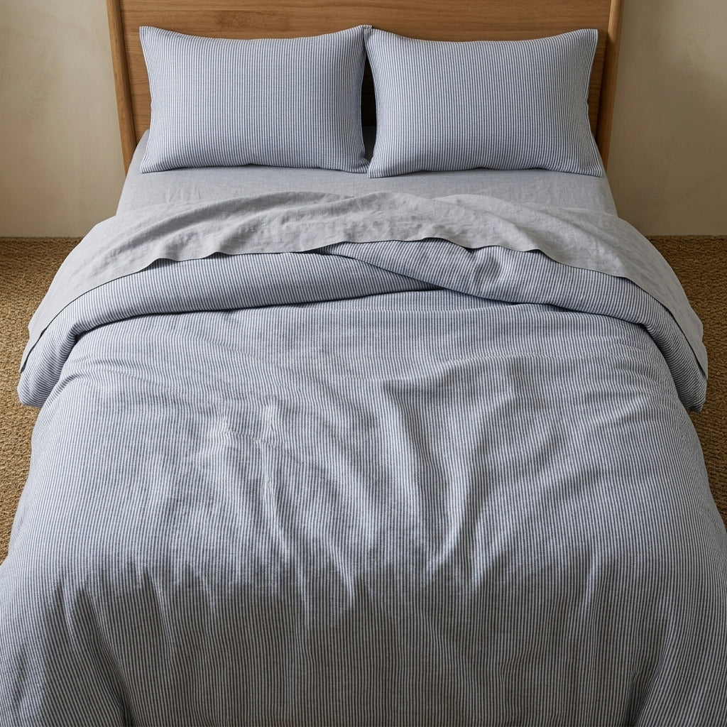 Parure de lit  100% Coton, effet lin