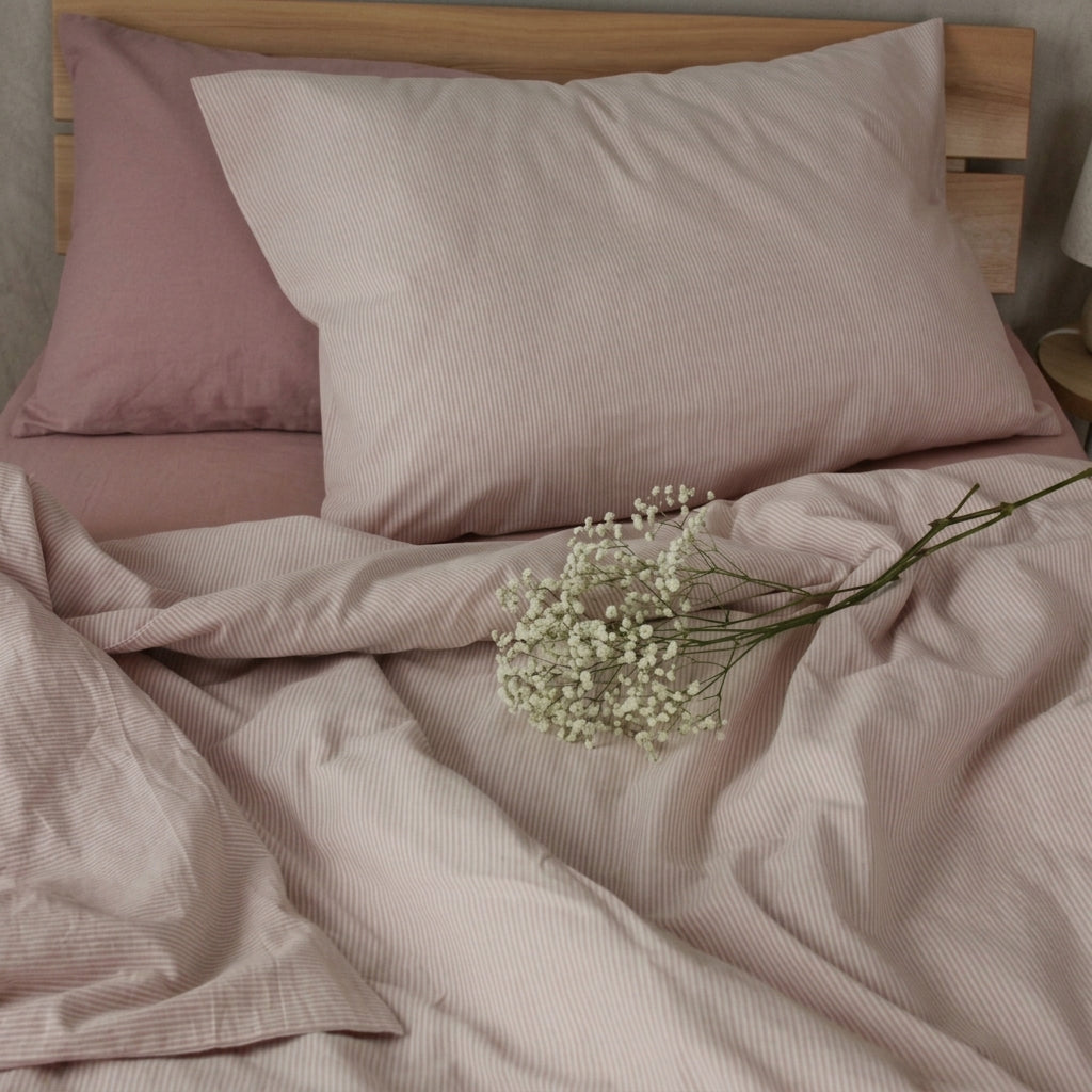Parure de lit  100% Coton, effet lin