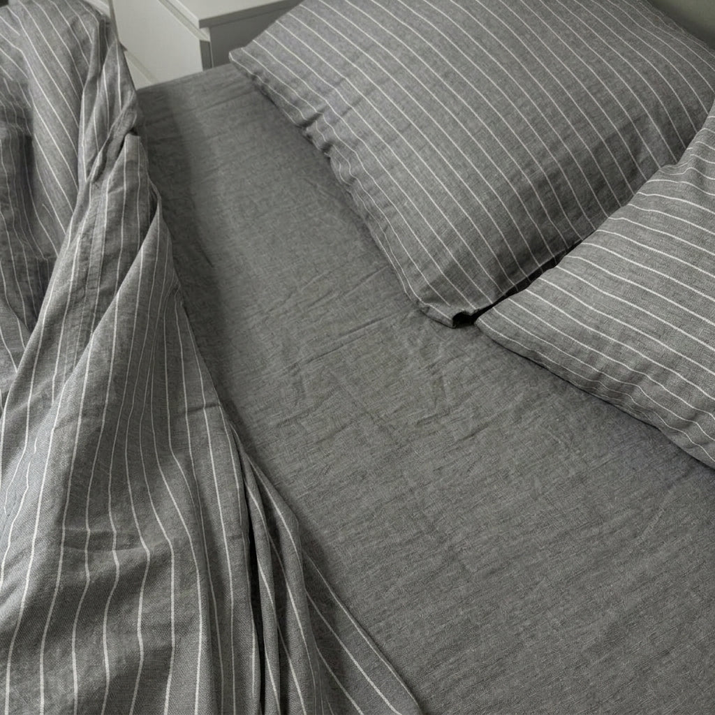 Parure de lit  100% Coton, effet lin